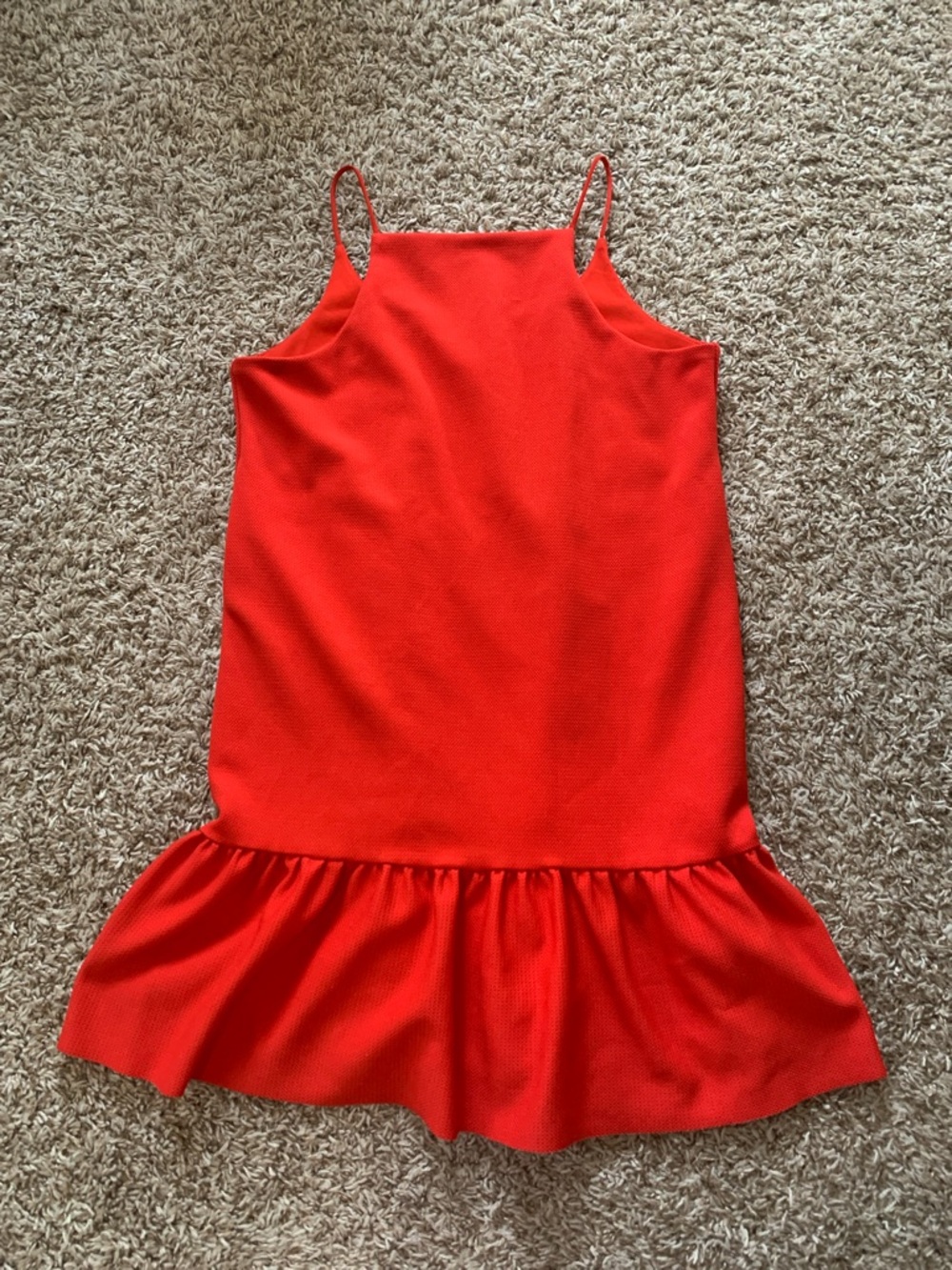 Zara Women’s Red Ruffle Hem Square Neck Drop Skirt Sleeveless Mini Dress Medium - Picture 2 of 10